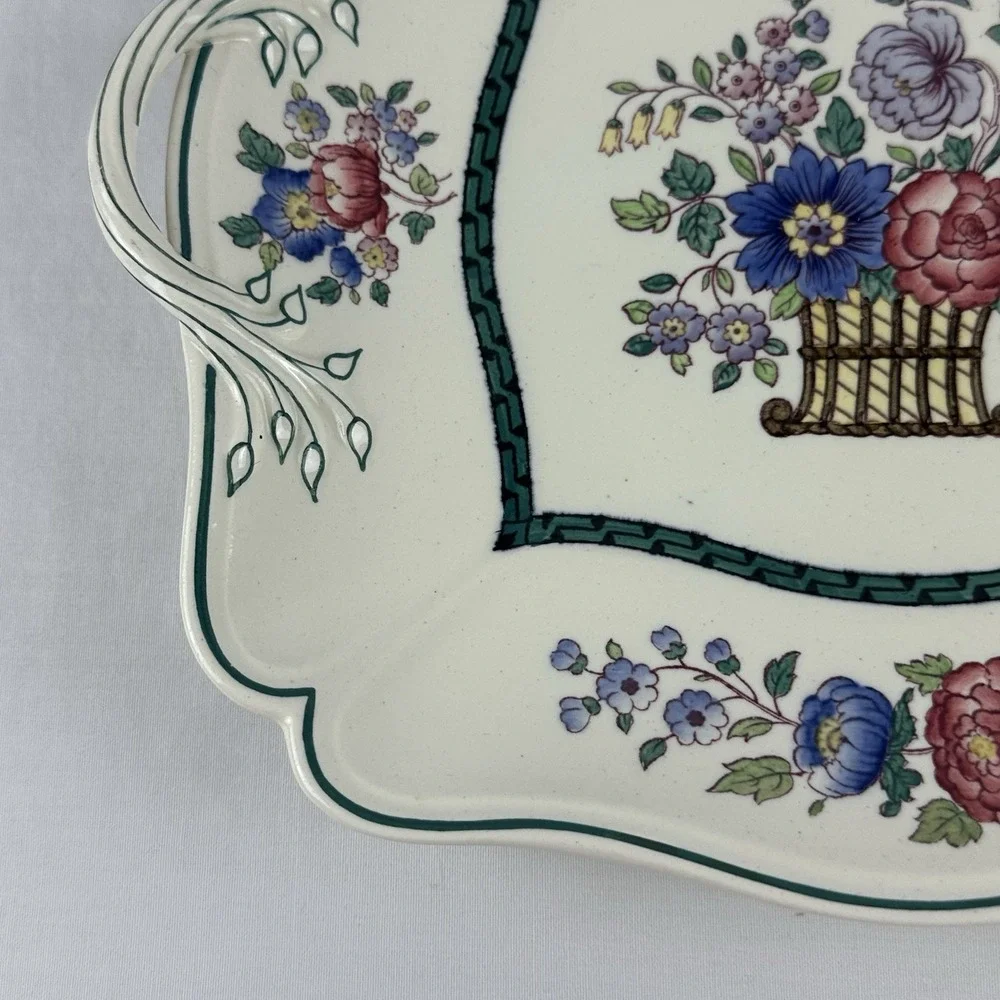 Antique Wedgwood Etruria England Floral 2‎ Handle Platter 1926 EXC basket handle